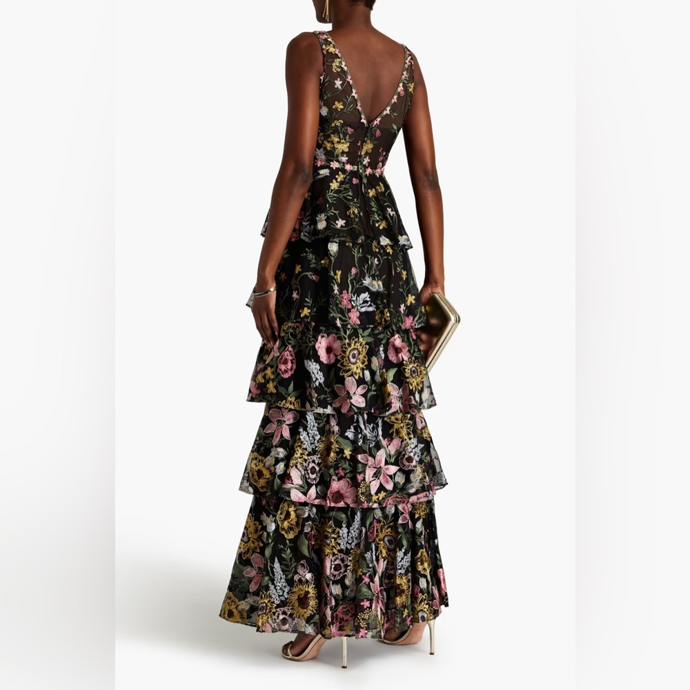 🔴 MARCHESA NOTTE,TIERED EMBROIDERED GOWN - Picture 4 of 13